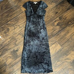 Thirty Thirty Women’s XS Floral Velvet Burnout V-Neck Long Dress Whimsigoth Goth
